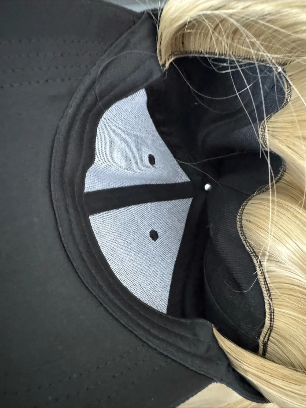 Black Baseball Cap with Blonde Wig Attachment